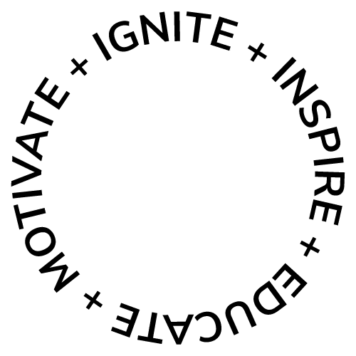 ignite inspire educate and motivate text rotating in a circle